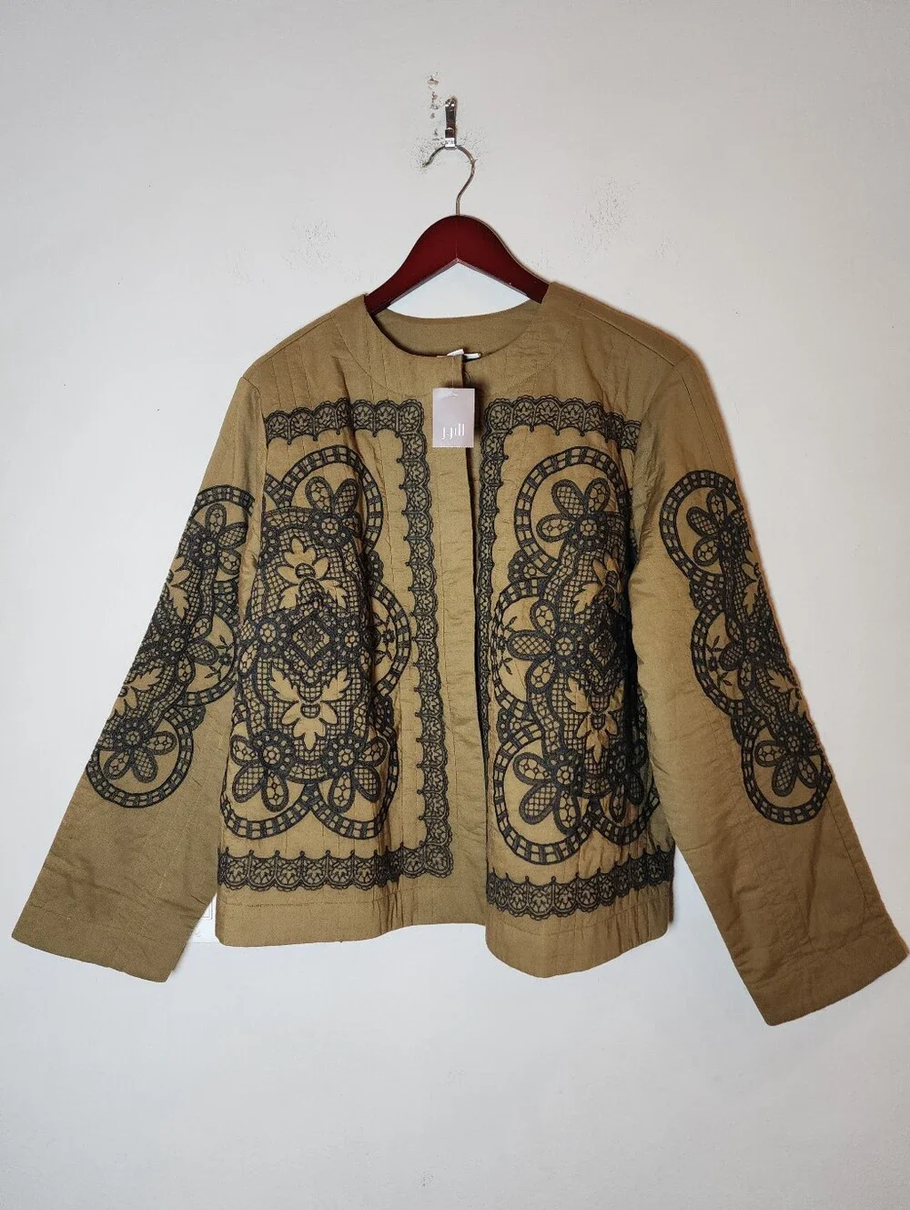 NWT J. Jill Pure Jill Embroidered Snap-Front Jacket Olive Green 100% Cotton XL